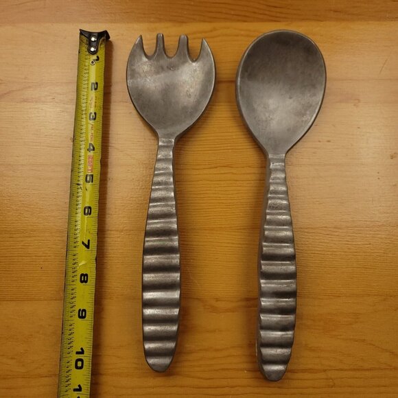 Vintage Cast Aluminum Salad Serving Set‎ Spoon Fork 90s Modern 10.5 In - Picture 3 of 5